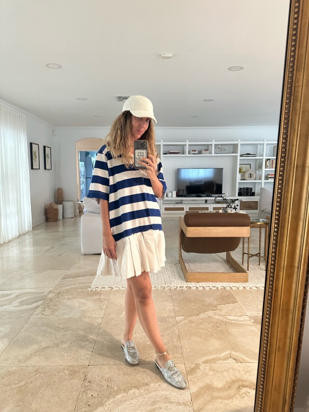 Free People Blue and White Striped Mini Dress